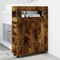 Meuble étroit de salle de bain à roulettes chêne fumé