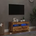 Meuble TV avec lumières LED vieux bois bois d'ingénierie