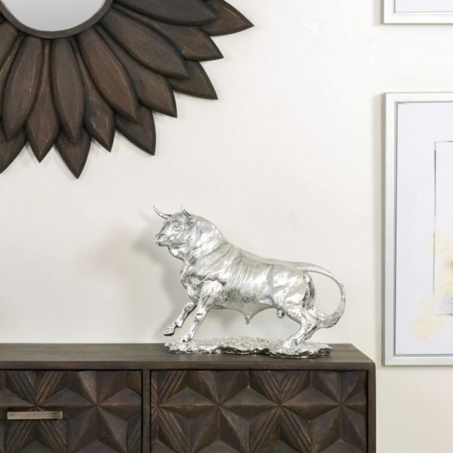 Figura Decorativa Alexandra House Living Plateado Toro 17 x 32 x 43 cm