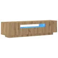 Meuble TV avec lumières LED chêne artisanal bois d'ingénierie