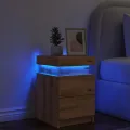 Table de chevet avec LED chêne artisanal bois d'ingénierie