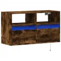 Meuble TV mural avec lumières LED chêne fumé 80x31x45 cm