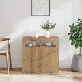 Buffet avec lumières LED chêne artisanal bois d'ingénierie