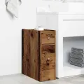 Armoire de salle de bain étroite avec roulettes vieux bois