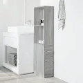 Armoire de salle de bain étroite avec roulettes sonoma gris