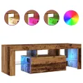 Meuble TV avec lumières LED vieux bois bois d'ingénierie