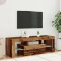 Meuble TV avec lumières LED vieux bois bois d'ingénierie