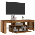 Meuble TV avec lumières LED vieux bois bois d'ingénierie