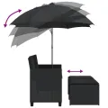 Canapé de jardin 2 places avec parasol et tabourets noir rotin