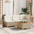Canapé d'angle de jardin avec coussins beige résine tressée