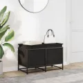 Boîte de rangement avec couvercle noir bois d'ingénierie