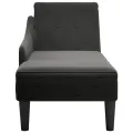Fauteuil long avec coussin et accoudoir droit noir tissu