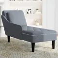 Fauteuil long et coussin et accoudoir droit gris foncé velours