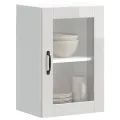 Armoire murale cuisine avec porte en verre Porto blanc brillant