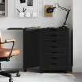 Armoire roulante avec bureau MOSS noir bois de pin solide