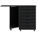 Armoire roulante avec bureau MOSS noir bois de pin solide