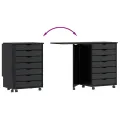 Armoire roulante avec bureau MOSS noir bois de pin solide