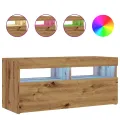 Meuble TV avec lumières LED chêne artisanal bois d'ingénierie