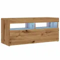 Meuble TV avec lumières LED chêne artisanal bois d'ingénierie
