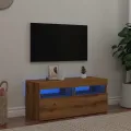 Meuble TV avec lumières LED chêne artisanal bois d'ingénierie