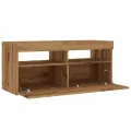 Meuble TV avec lumières LED chêne artisanal bois d'ingénierie