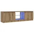 Meuble TV avec lumières LED chêne artisanal bois d'ingénierie
