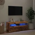 Meuble TV avec lumières LED vieux bois bois d'ingénierie