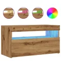 Meuble TV avec lumières LED chêne artisanal bois d'ingénierie