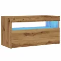 Meuble TV avec lumières LED chêne artisanal bois d'ingénierie