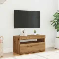 Meuble TV avec lumières LED chêne artisanal bois d'ingénierie