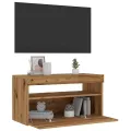 Meuble TV avec lumières LED chêne artisanal bois d'ingénierie