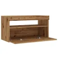 Meuble TV avec lumières LED chêne artisanal bois d'ingénierie