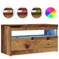 Meuble TV avec lumières LED vieux bois bois d'ingénierie