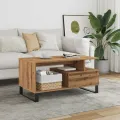 Table basse chêne artisanal 90x49x45 cm bois d'ingénierie