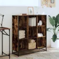 Bibliothèque chêne fumé 97,5x33x107,5cm bois d'ingénierie métal