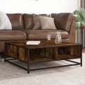 Table basse chêne fumé 80x80x30 cm bois d'ingénierie et métal