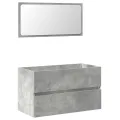 Armoire de bain avec miroir gris béton bois d'ingénierie
