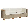Canapé de jardin avec coussins 3 places beige résine tressée