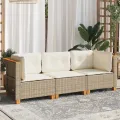 Canapé de jardin avec coussins 3 places beige résine tressée