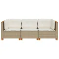 Canapé de jardin avec coussins 3 places beige résine tressée
