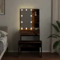 Ensemble de coiffeuse avec LED vieux bois bois d'ingénierie