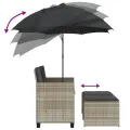 Canapé de jardin 2 places et parasol tabourets gris clair rotin