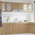 Armoire murale de cuisine avec porte en verre chêne artisanal