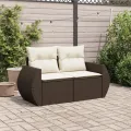 Canapé de jardin avec coussins 2 places marron résine tressée