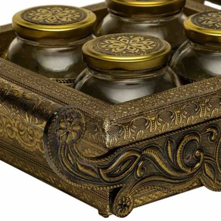 Tray Alexandra House Living Golden Glass Aluminium MDF Wood 27 x 7 x 3 2