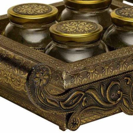 Tray Alexandra House Living Golden Glass Aluminium MDF Wood 27 x 7 x 3