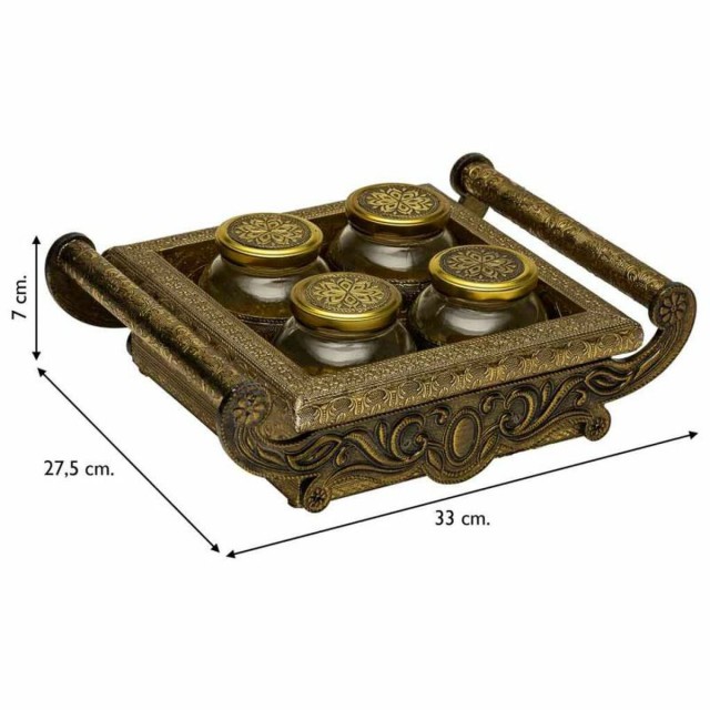 Plateau Alexandra House Living Doré verre Aluminium Bois MDF 27 x 7 x