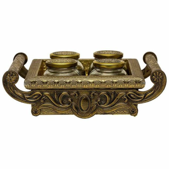 Dienblad Alexandra House Living Gouden Glas Aluminium Hout MDF 27 x 7