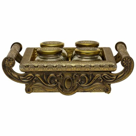 Bandeja Alexandra House Living Dorado Vidrio Aluminio Madera MDF 27 x