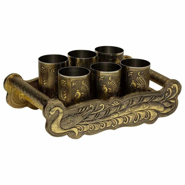 Dienblad Alexandra House Living Gouden Aluminium Hout MDF 13 x 6 x 25